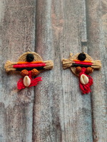 Load image into Gallery viewer, Handcrafted Jute and Fabric Thread Earrings with Shells and Rudraksha
