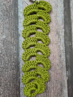 Load image into Gallery viewer, Green Hand Knitted Long Dangler Crochet Earrings
