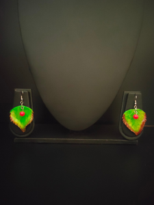 Terracotta Clay Brown and Green Hand Painted Leaf Earrings