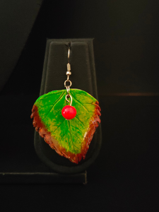 Terracotta Clay Brown and Green Hand Painted Leaf Earrings