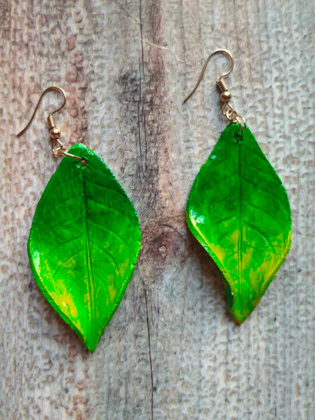 Terracotta Clay Hand Painted Leaf Earrings