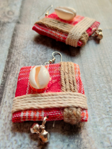 Fabric Earrings with Jute Work and Shell