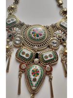 Load image into Gallery viewer, Antique Gold Finish Intricately Detailed Flowers Painted Necklace
