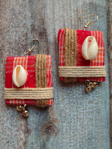 Fabric Earrings with Jute Work and Shell