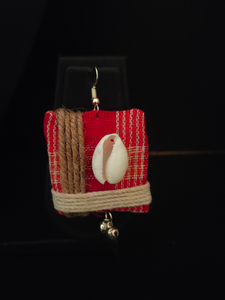 Fabric Earrings with Jute Work and Shell