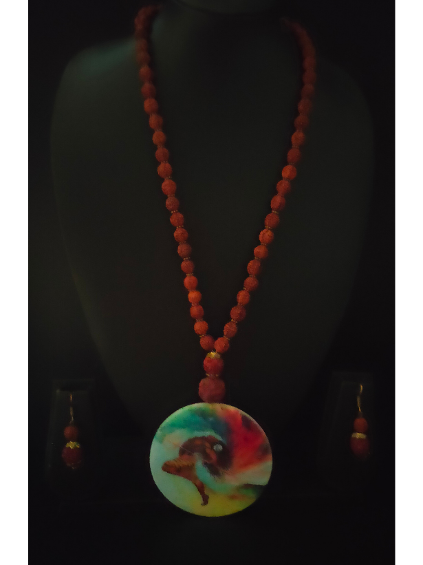 Handcrafted Lord Shiva Printed Printed Pure Marble Necklace Set