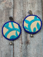 Load image into Gallery viewer, Hand Embroidered Fabric Earrings with Metal Jhumka Danglers
