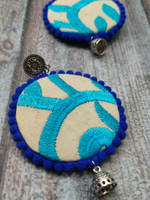 Load image into Gallery viewer, Hand Embroidered Fabric Earrings with Metal Jhumka Danglers
