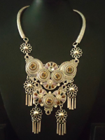 Load image into Gallery viewer, Intricately Detailed Flowers Painted and Stones Embedded Necklace
