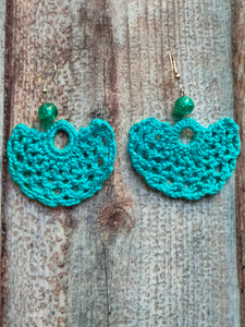 Blue Hand Knitted Crochet Earrings