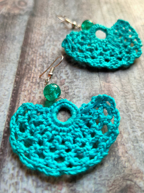 Blue Hand Knitted Crochet Earrings