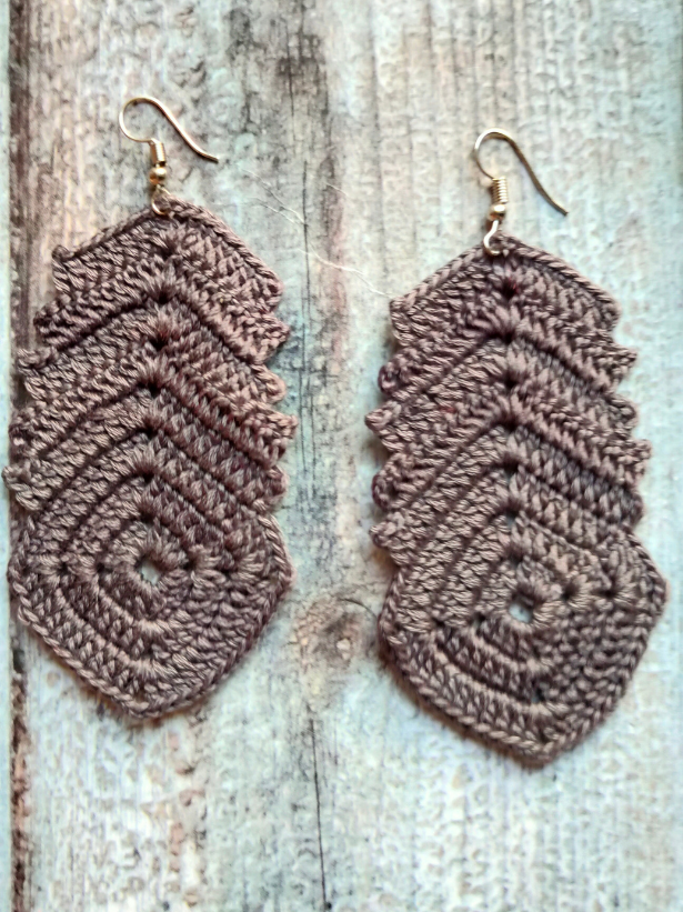 Grey Hand Knitted Crochet Dangler Earrings