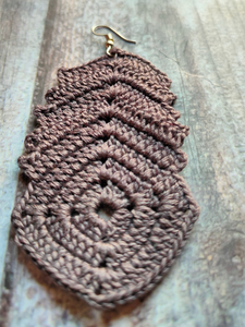Grey Hand Knitted Crochet Dangler Earrings