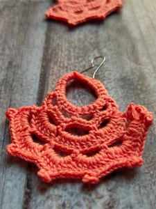 Orange Hand Knitted Crochet Dangler Earrings