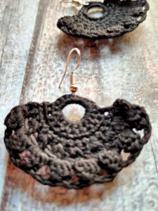 Brownish Black Hand Knitted Crochet Dangler Earrings