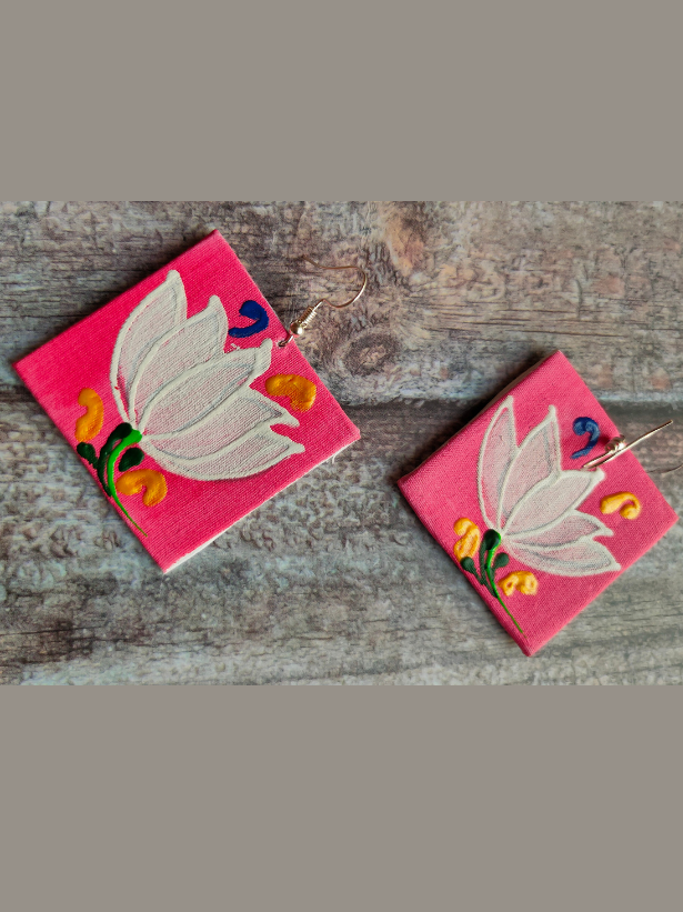 Fabric with Thread Embroidered Lotus Earrings