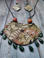 Load image into Gallery viewer, Fabric Necklace Set with Glass and Wooden Beads
