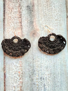 Brownish Black Hand Knitted Crochet Dangler Earrings