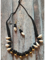 Load image into Gallery viewer, Ghungroo and Shells Beaded Necklace Set with Thread Closure
