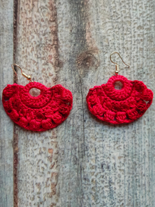 Red Hand Knitted Crochet Earrings