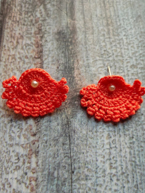 Orange Hand Knitted Crochet Earrings