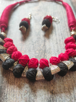 Load image into Gallery viewer, Fabric Beads and Metal Handmade Necklace Set
