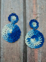 Load image into Gallery viewer, Shades of Blue and White Hand Knitted Crochet Earrings
