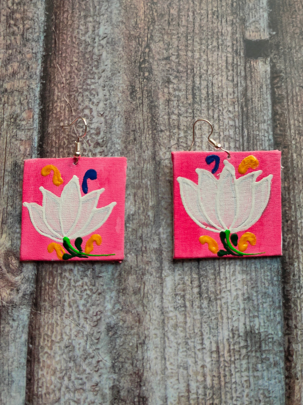 Fabric with Thread Embroidered Lotus Earrings