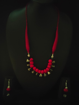 Fabric Beads and Metal Handmade Necklace Set