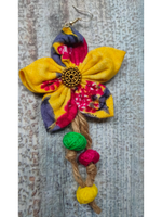 Load image into Gallery viewer, Hand Painted Yellow Fabric Earrings with Jute Danglers
