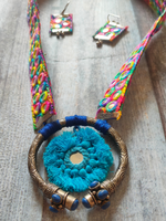 Load image into Gallery viewer, Multi-Color Fabric and Mirror Work Statement Long Necklace Set
