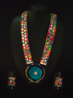 Load image into Gallery viewer, Multi-Color Fabric and Mirror Work Statement Long Necklace Set
