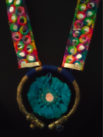 Load image into Gallery viewer, Multi-Color Fabric and Mirror Work Statement Long Necklace Set
