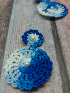 Shades of Blue and White Hand Knitted Crochet Earrings