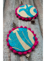 Load image into Gallery viewer, Thread Embroidery Fabric Earrings with Metal Jhumka Danglers

