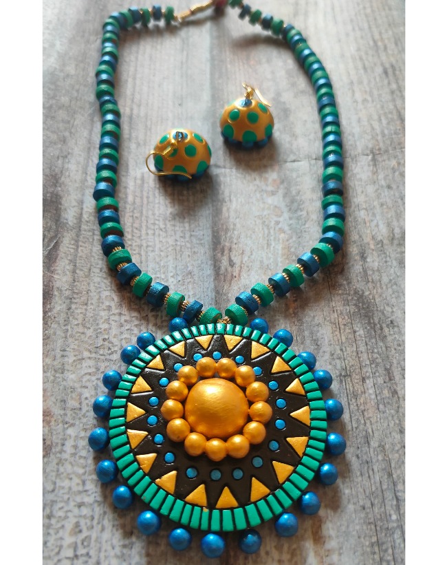 Handmade Terracotta Clay Necklace Set with Jhumka Earrings