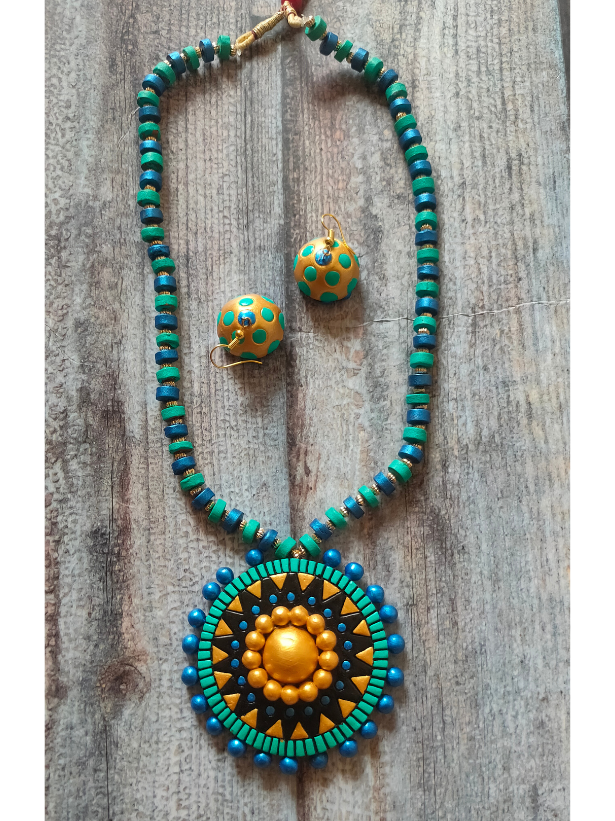 Handmade Terracotta Clay Necklace Set with Jhumka Earrings