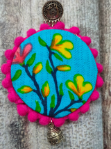 Hand Painted Blue Fabric Earrings with Metal Jhumka Danglers