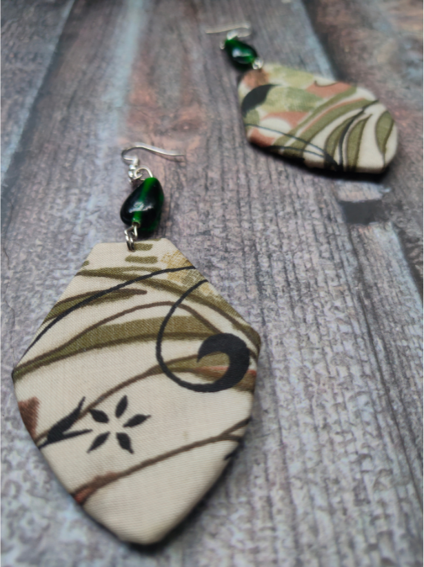 Fabric Necklace Set with Glass and Wooden Beads
