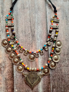2 Layer Metal and Multi-Color Beads Necklace