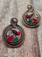 Load image into Gallery viewer, Adjustable Peacock Necklace Set with Red and Green Stones and Beads Detailing
