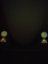 Yellow and Blue Handpainted Meenakari Jhumkas