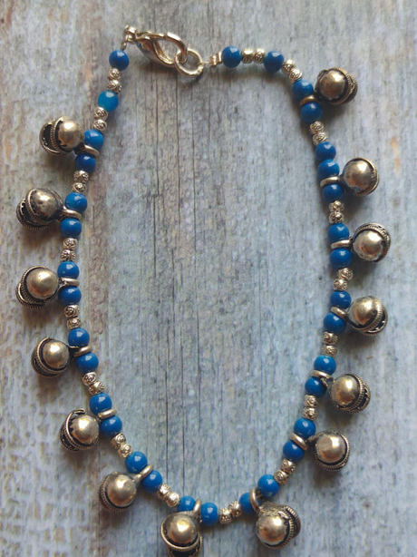 Blue Beads Ghungroo Anklet