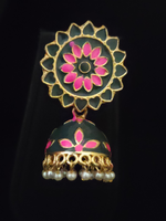 Load image into Gallery viewer, Green and Pink Handpainted Meenakari Jhumkas
