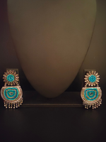 Load image into Gallery viewer, Blue Beaded Round Metal Earrings
