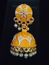 Yellow Handpainted Meenakari Jhumkas