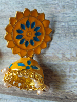 Load image into Gallery viewer, Yellow and Blue Handpainted Meenakari Jhumkas
