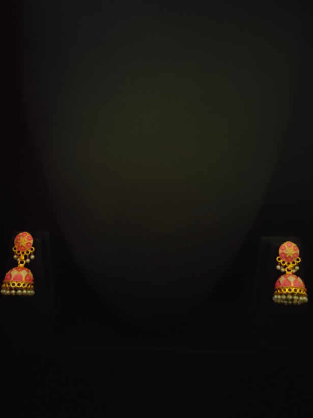 Pink and White Handpainted Meenakari Jhumkas