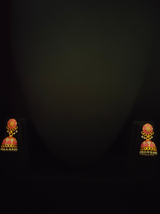 Pink and White Handpainted Meenakari Jhumkas