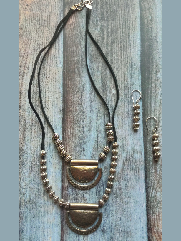 2 Layer Necklace Set with Metal Beads and Pendants
